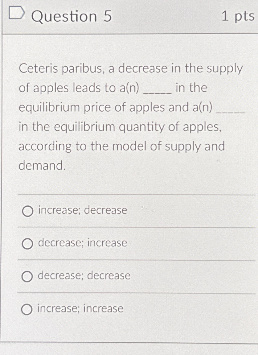 Solved Question 51 ﻿ptsCeteris paribus, a decrease in the | Chegg.com