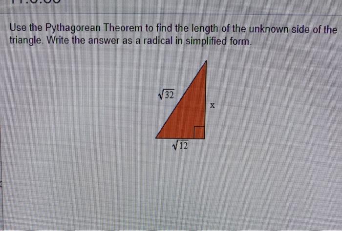 Solved Use the Pythagorean Theorem to find the length of the | Chegg.com