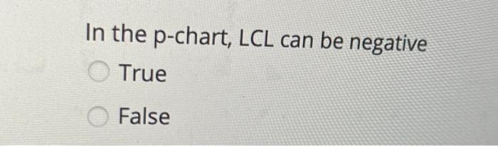 Solved In the p-chart, LCL can be negative True False | Chegg.com