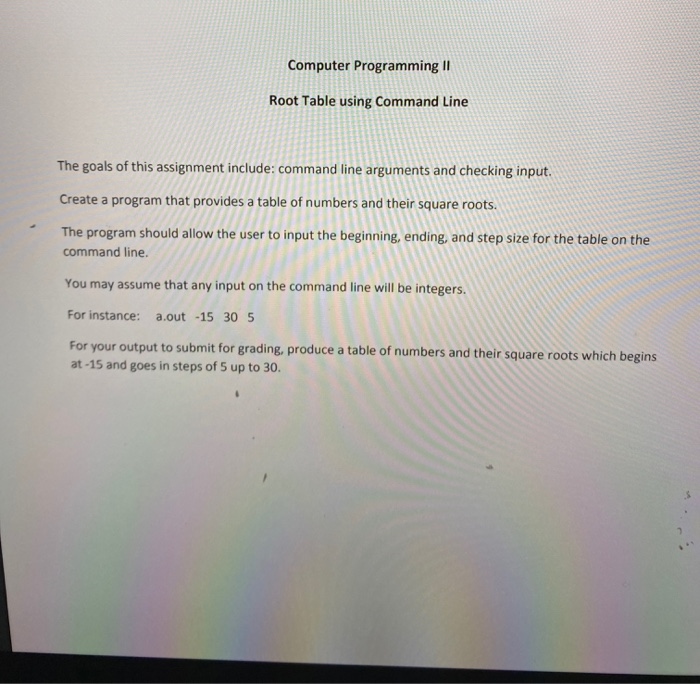 Solved Computer Programming II Root Table using Command Line | Chegg.com
