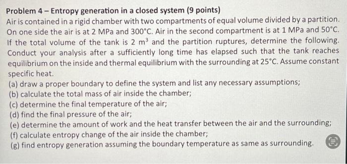 Solved Problem 4-Entropy generation in a closed system (9 | Chegg.com