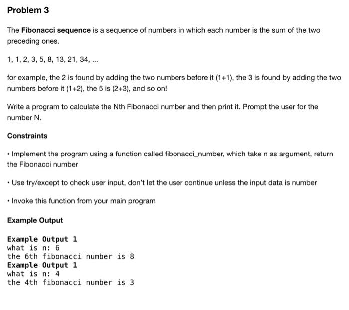 Solved The Fibonacci sequence is a sequence of numbers in | Chegg.com