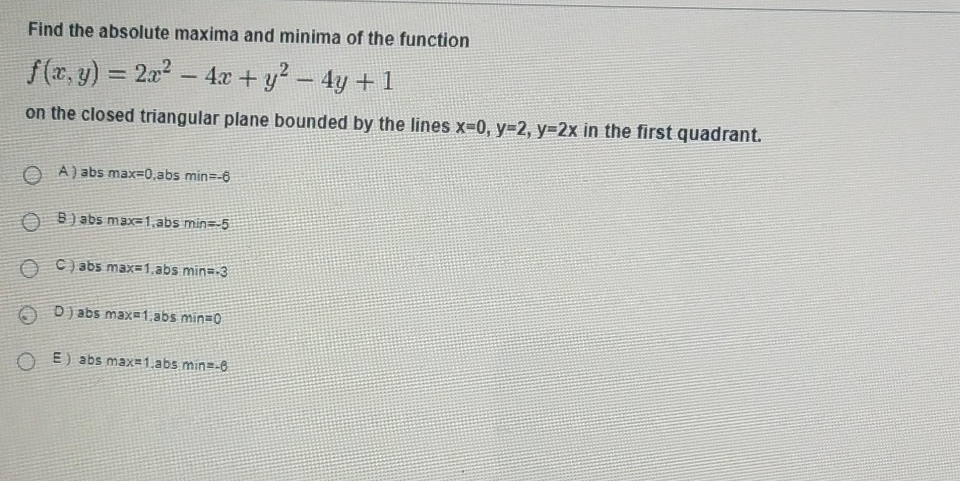 Solved Find The Absolute Maxima And Minima Of The Function | Chegg.com