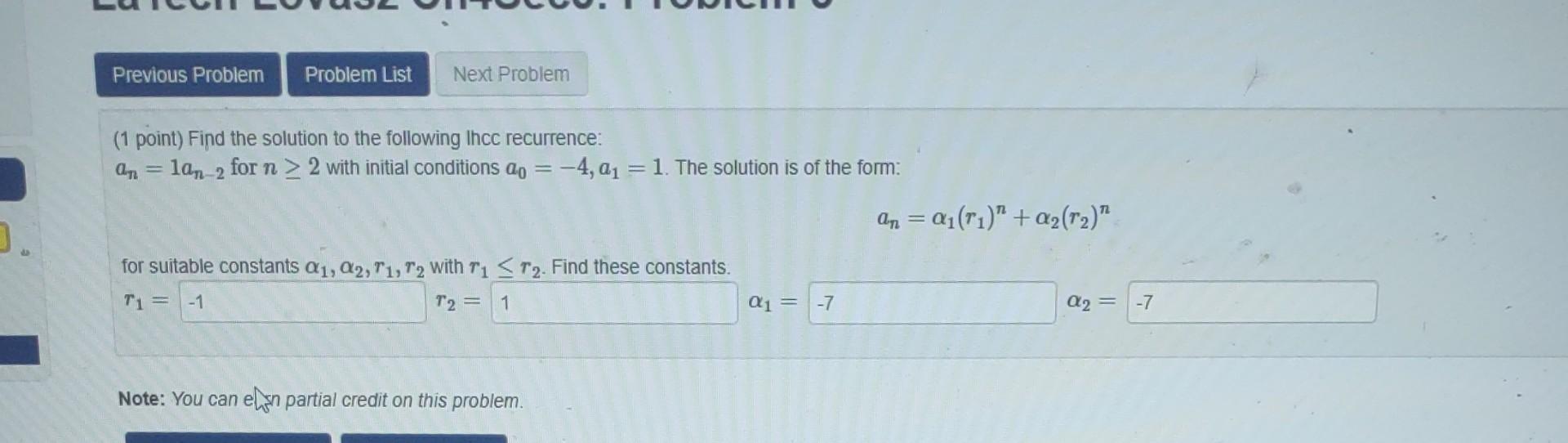 Solved (1 point) Find the solution to the following Ihcc | Chegg.com