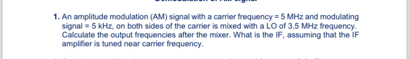 Solved An amplitude modulation (AM) ﻿signal with a carrier | Chegg.com