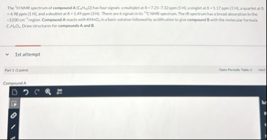 Solved 3200cm-1 repion. Compound A reacts with KMoC in a | Chegg.com
