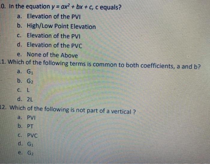 Solved 0 In The Equation Y Ax2 Bx C C Equals A Chegg Com