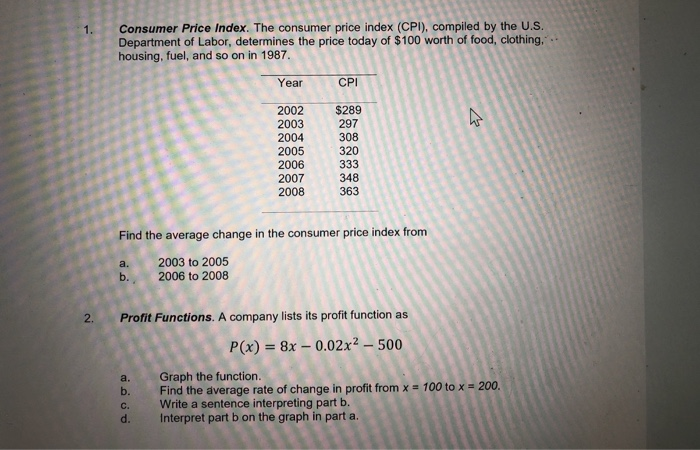 Solved 1. Consumer Price Index. The Consumer Price Index | Chegg.com