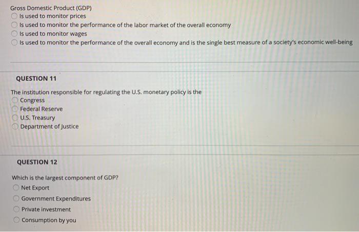 Solved Gross Domestic Product (GDP) Is used to monitor | Chegg.com