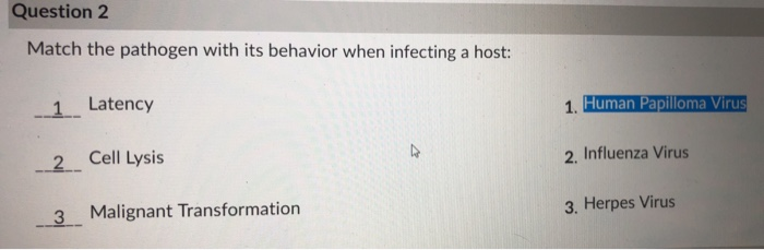Solved Question 2 Match the pathogen with its behavior when | Chegg.com