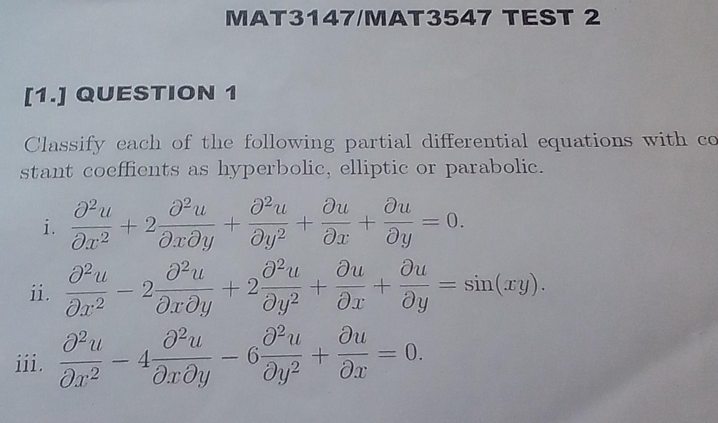 Solved Classify Each Of The Following Partial Differential 6503