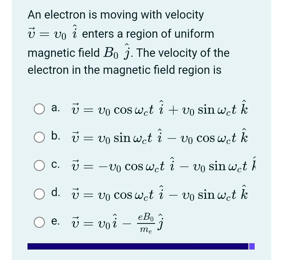 Solved An electron is moving with velocity ū=vo i enters a | Chegg.com