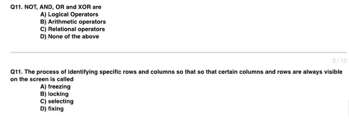 Solved Q11. NOT, AND, OR And XOR Are A) Logical Operators B) | Chegg.com