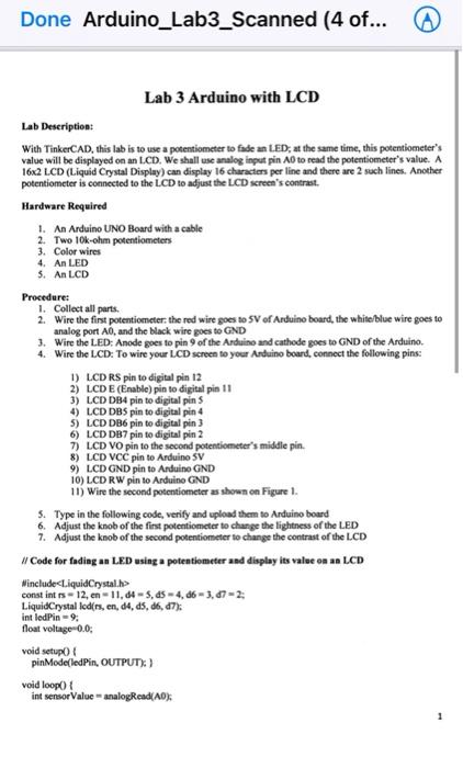Done Arduino_Lab3_Scanned (4 of... 2. Goals or | Chegg.com