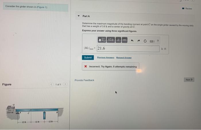 Solved Consider the girder shown in Figure 1) 10 Review Part | Chegg.com
