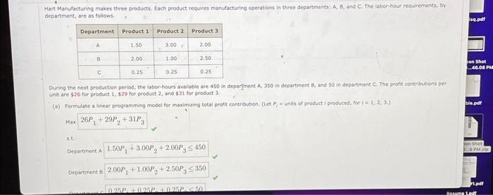 Solved Department A. Department B Department C P1,P2,P3≥0 | Chegg.com