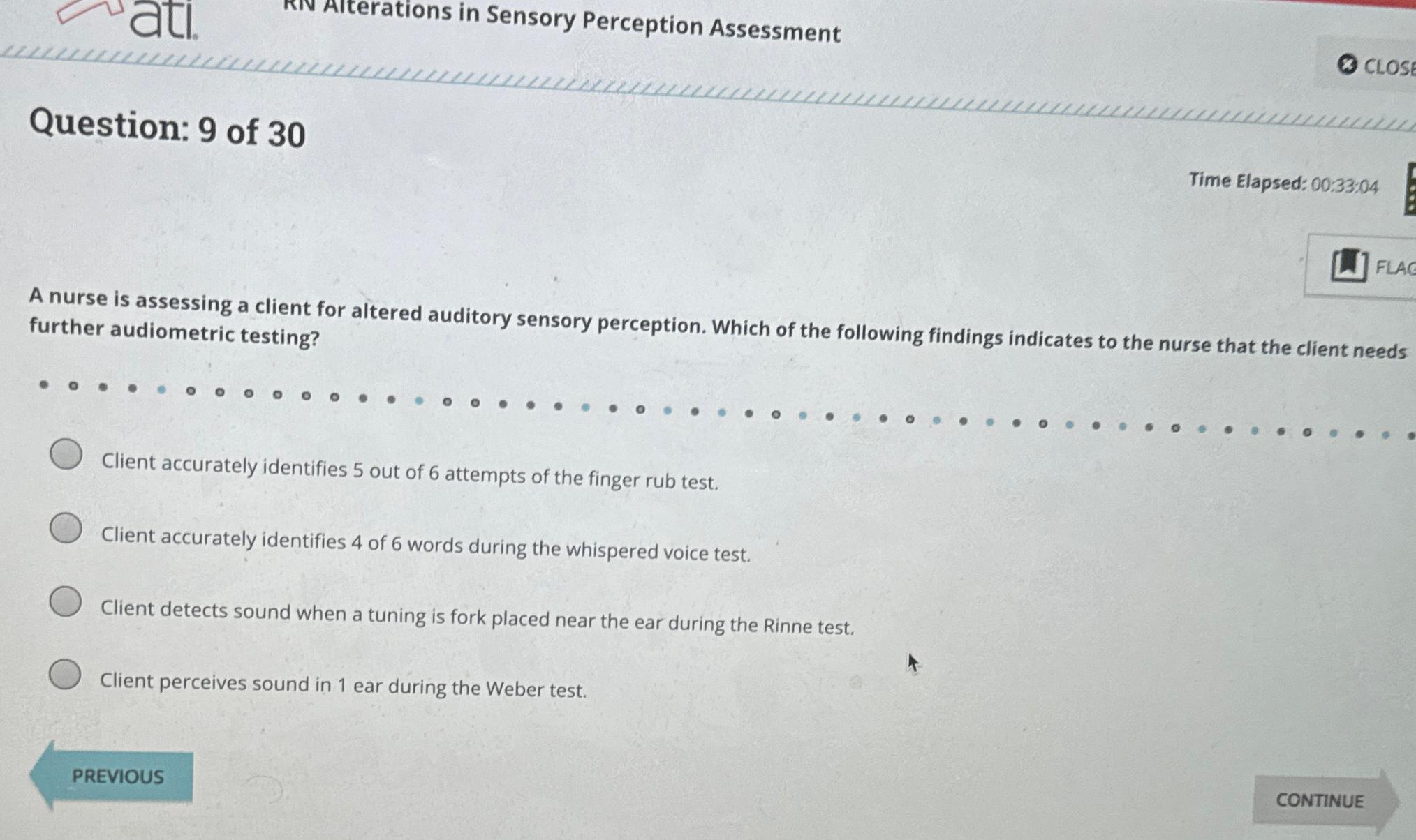 Solved Alterations in Sensory Perception AssessmentQuestion
