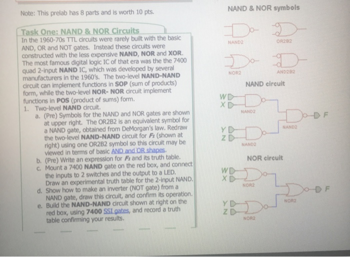 Solved NAND & NOR symbols Note: This prelab has 8 parts and | Chegg.com