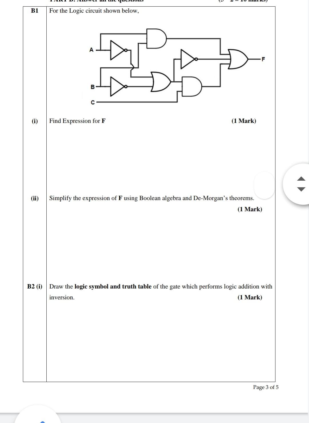 Solved B1 For the Logic circuit shown below, A -F B (i) Find | Chegg.com