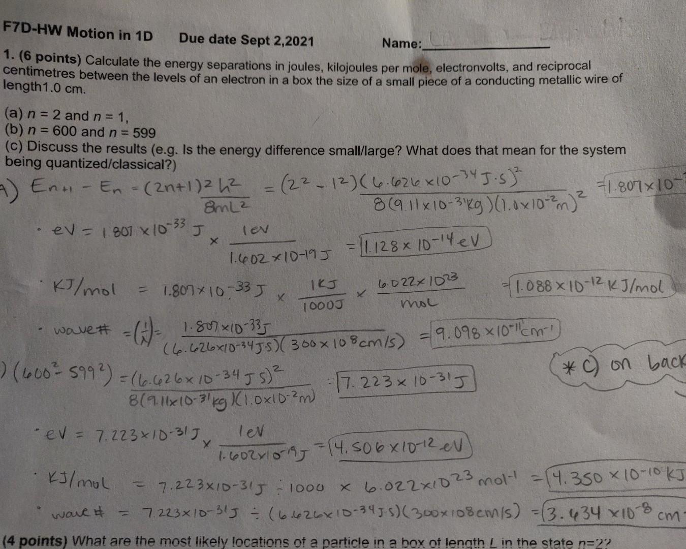 Solved Calculate the energy separations in Joules, KJ/mole,