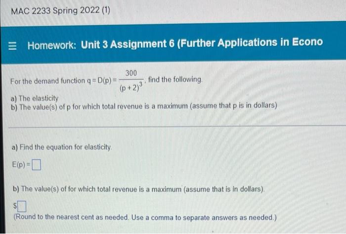 Solved MAC 2233 Spring 2022 (1) = Homework: Unit 3 | Chegg.com