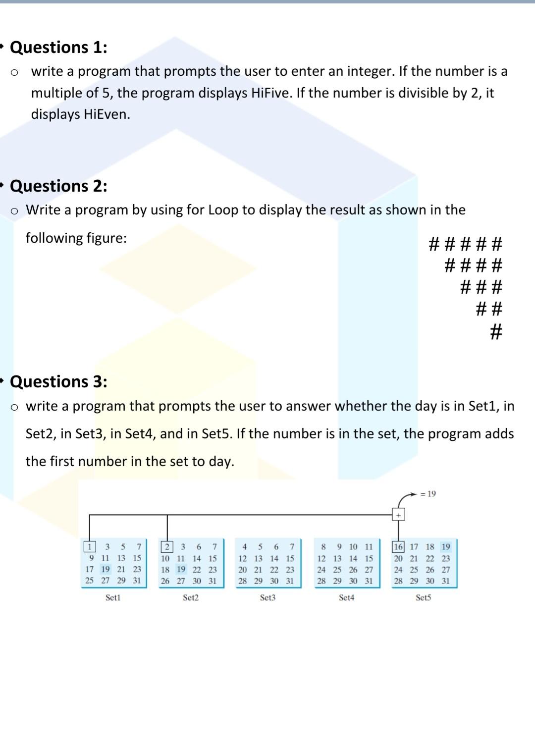 Solved O - Questions 1: write a program that prompts the | Chegg.com