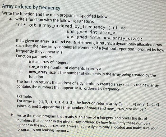Solved Array ordered by frequency Write the function and the | Chegg.com