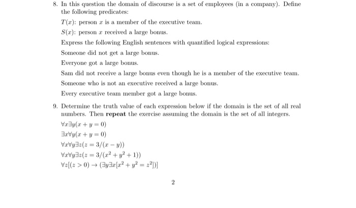 Solved 8. In this question the domain of discourse is a set | Chegg.com
