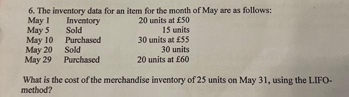Solved 6. The inventory data for an item for the month of | Chegg.com