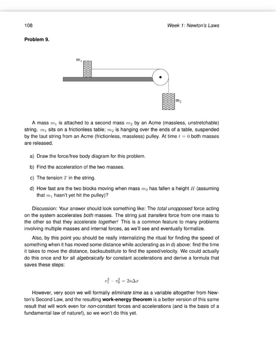 Solved 108 Week 1: Newton's Laws Problem 9. A Mass M, Is | Chegg.com