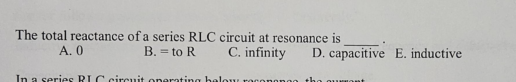 Solved The total reactance of a series RLC circuit at | Chegg.com