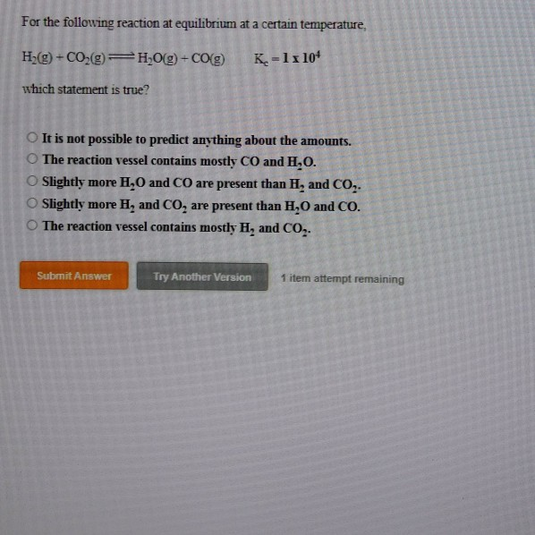 Solved For the following reaction at equilibrium at a | Chegg.com