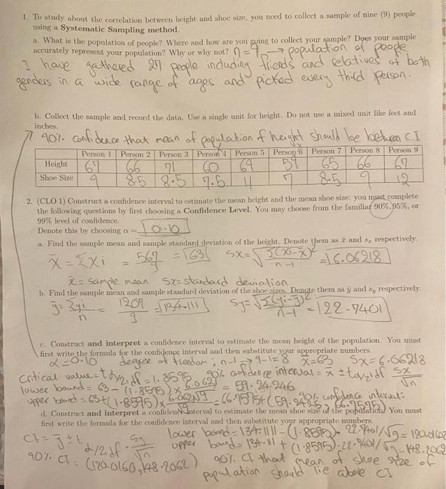 Solved 1. To study about the correlation between height and