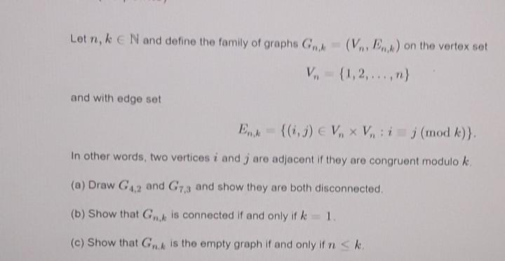 Solved Let N K E N And Define The Family Of Graphs God Chegg Com