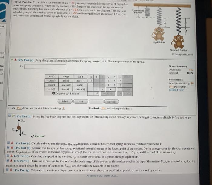 Solved (30%) Problem 7: Achild's toy consists of am - monkey | Chegg.com