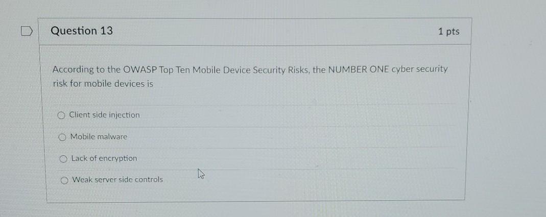 Solved Question 13 1 pts According to the OWASP Top Ten | Chegg.com