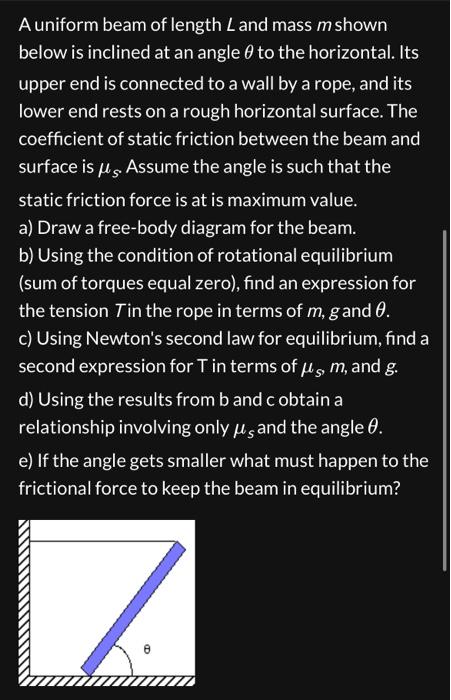 Solved A uniform beam of length L and mass m shown below is | Chegg.com
