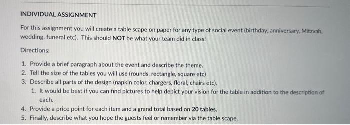 Solved INDIVIDUAL ASSIGNMENT For this assignment you will | Chegg.com