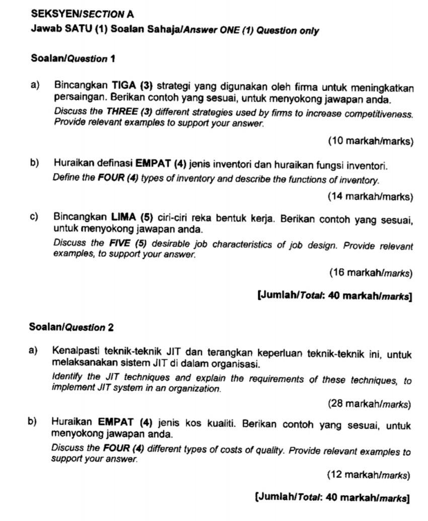 Contoh Soalan Dan Jawapan Operation Management