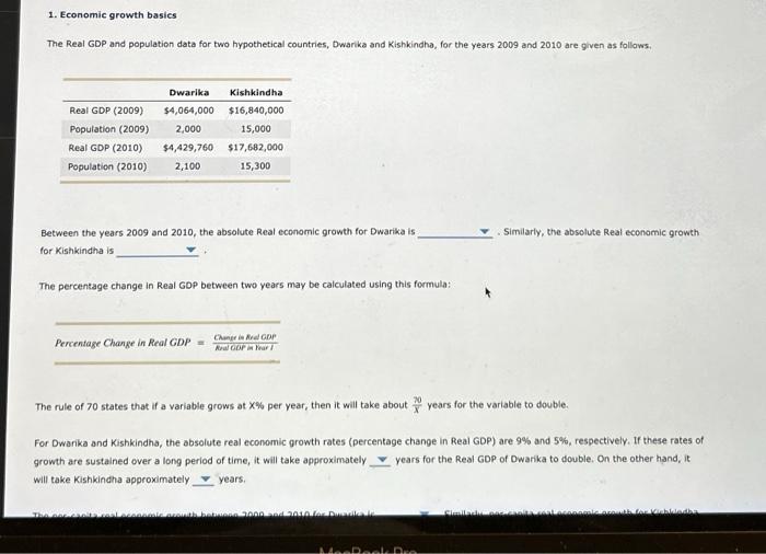 Solved 1. Economic Growth Basics The Real GDP And Population | Chegg.com