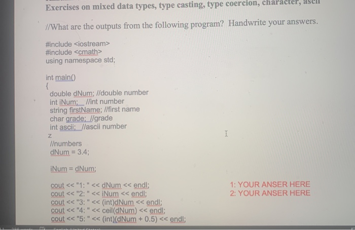 Solved Exercises on mixed data types, type casting, type | Chegg.com