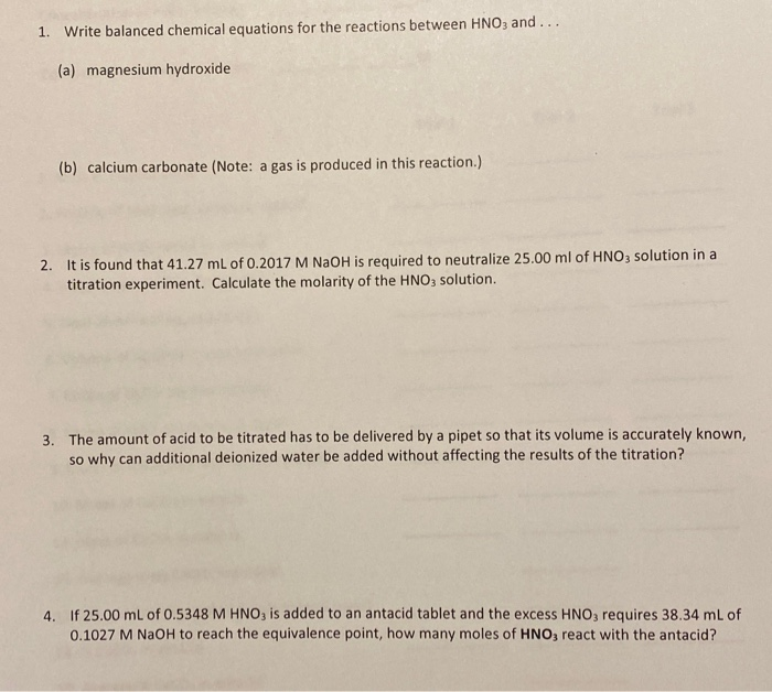 Solved 1. Write balanced chemical equations for the | Chegg.com