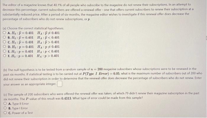 Solved The editor of a magazine knows that 40.1% of all | Chegg.com