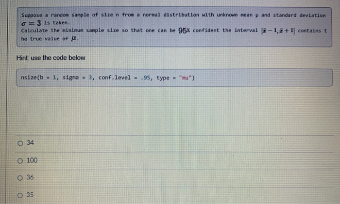 Solved Suppose a random sample of size n from a normal | Chegg.com