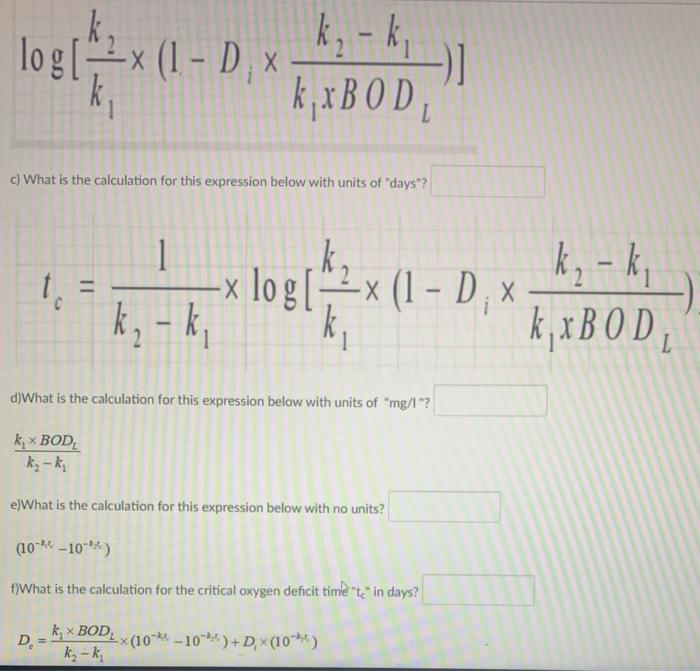 Solved Compute the critical oxygen deficit time "D" in mg/l, | Chegg.com