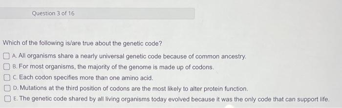 Solved Which of the following is/are true about the genetic | Chegg.com