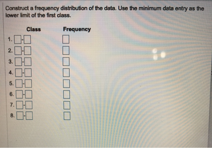 Solved construct a frequency distribution and a frequency | Chegg.com