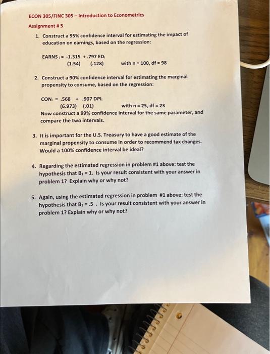 Solved Econ 305finc 305 Introduction To Econometrics 0351