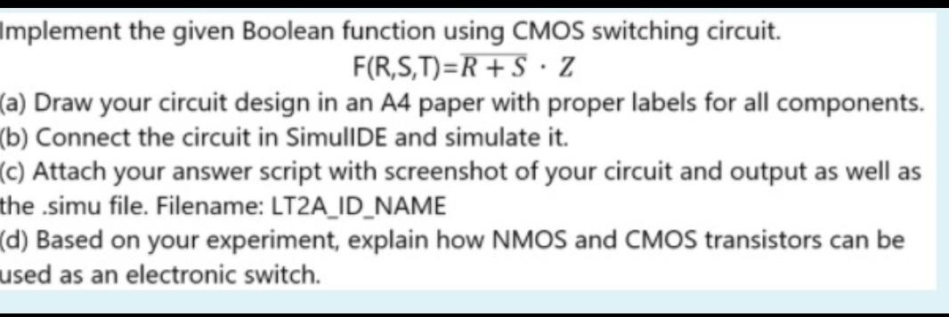 Solved Implement the given Boolean function using CMOS | Chegg.com