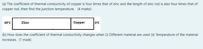 Solved (a) The coefficient of thermal conductivity of copper | Chegg.com